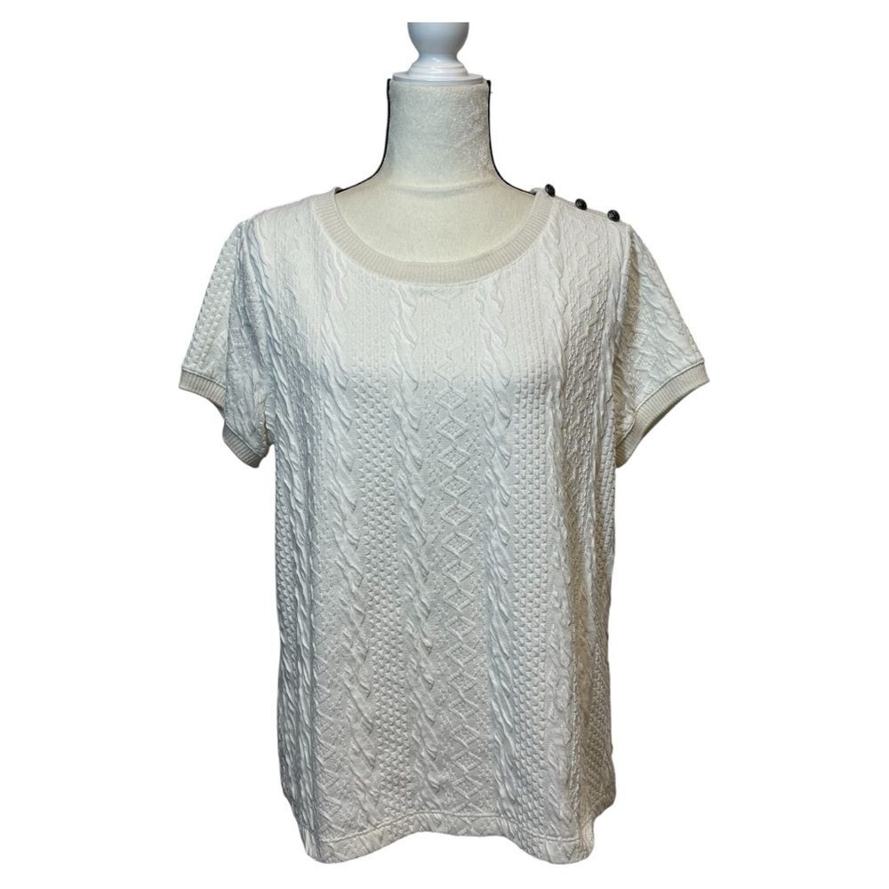 Lands' End Cream Knit Top Size Large Petite